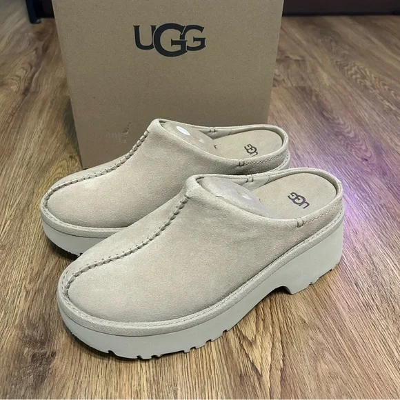 UGG tan suede platform heeled clogs mules slip on shoes women’s 9 new in box - Picture 2 of 8